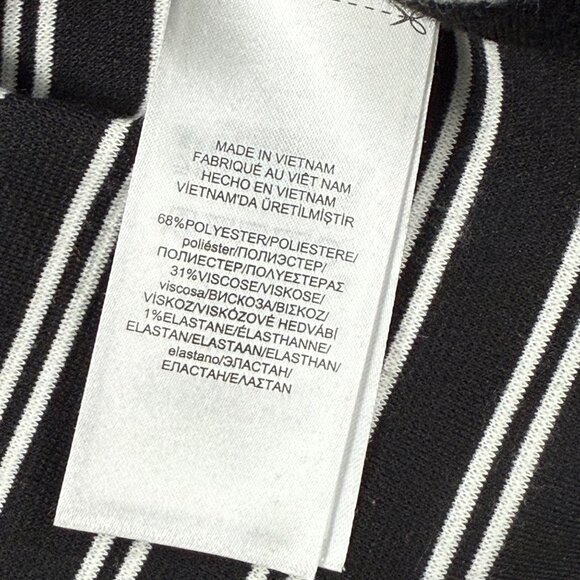 Size 6 Chaps Black White Stripe Ponte Knit Sheath Dress Flared Bell Sleeve - Picture 7 of 10